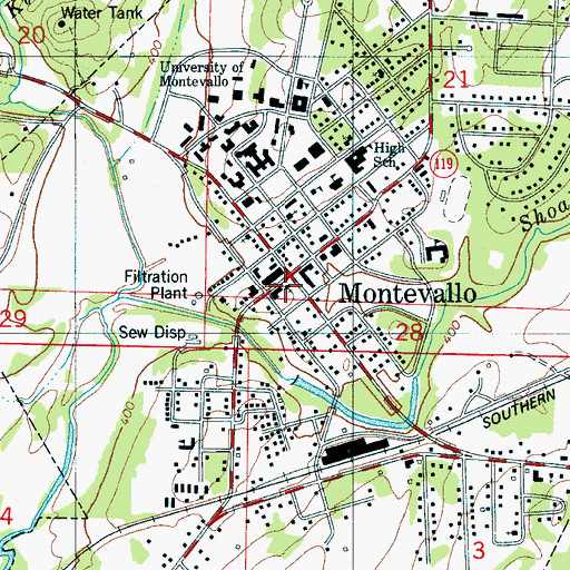Topographic Map of Montevallo First Baptist Church, AL
