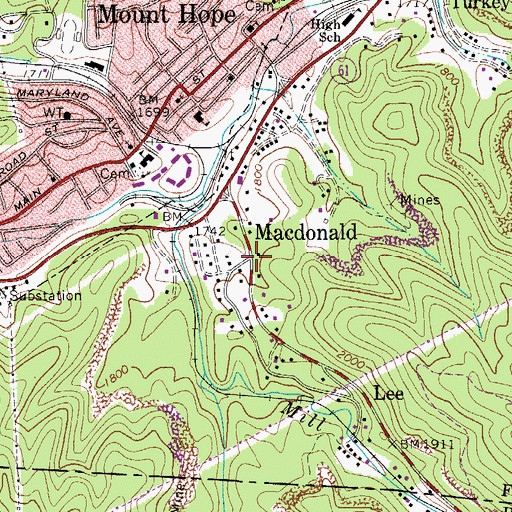 Topographic Map of Macdonald, WV