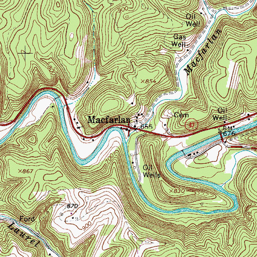 Topographic Map of Macfarlan, WV