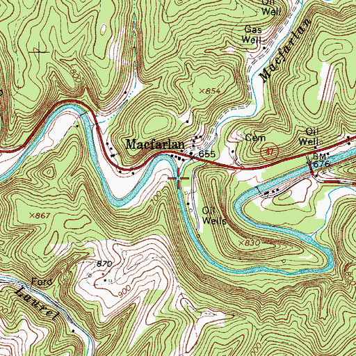 Topographic Map of Macfarlan Creek, WV