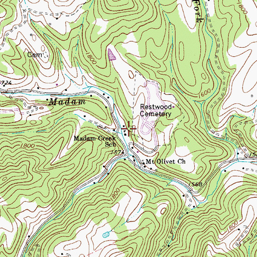 Topographic Map of Madam Creek School (historical), WV