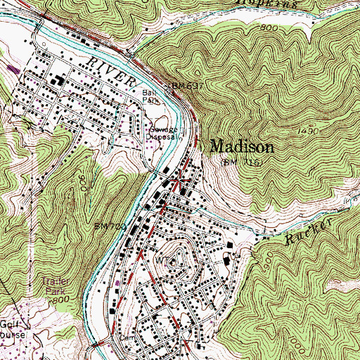 Topographic Map of Madison, WV