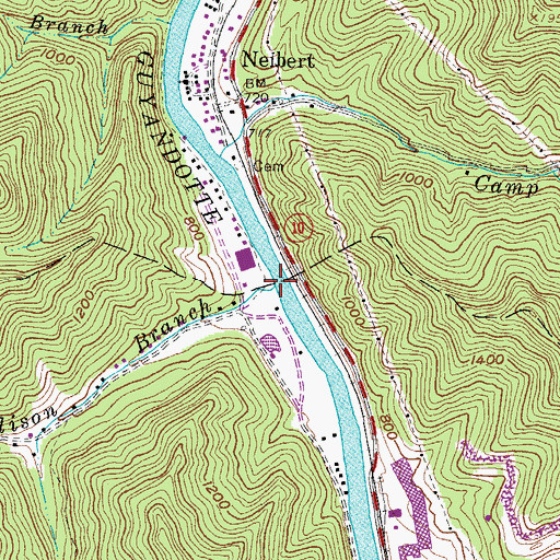 Topographic Map of Madison Branch, WV