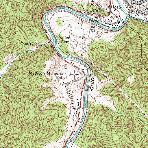 Topographic Map of Madison Memorial Park, WV