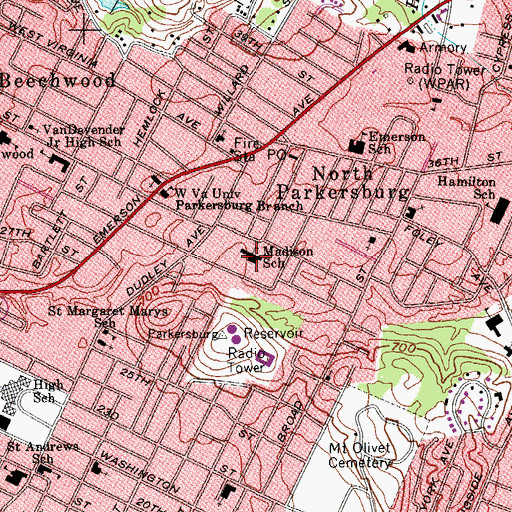 Topographic Map of Madison Elementary School, WV