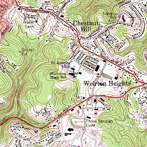Topographic Map of Weirton Madonna High School, WV