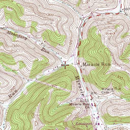 Topographic Map of Mahogany Run, WV