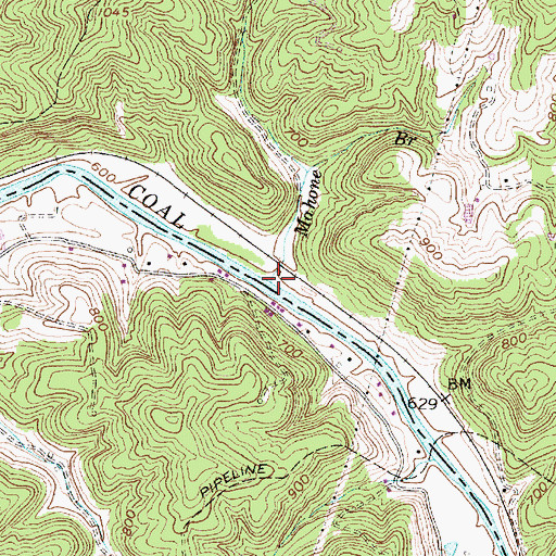 Topographic Map of Mahone Branch, WV