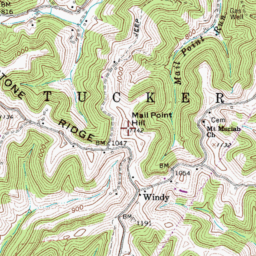Topographic Map of Mail Point Hill, WV