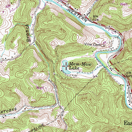Topographic Map of Mam-Maw Lake, WV