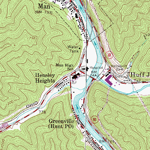 Topographic Map of Man High School, WV