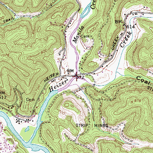 Topographic Map of Manila Creek, WV