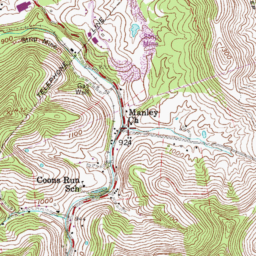Topographic Map of Manley Church, WV