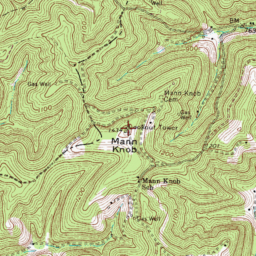 Topographic Map of Mann Knob, WV