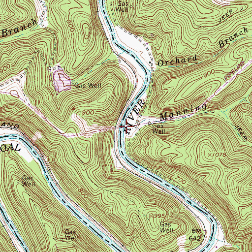Topographic Map of Manning Branch, WV