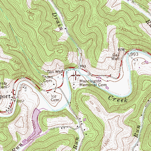 Topographic Map of Mannington Memorial Cemetery, WV