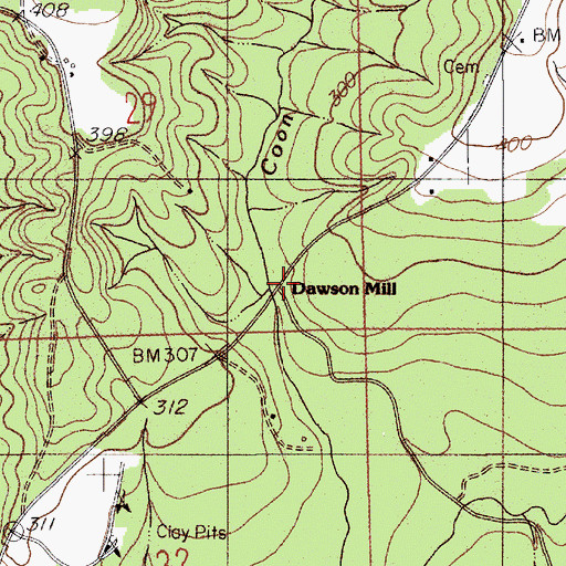 Topographic Map of Dawson Mill, AL