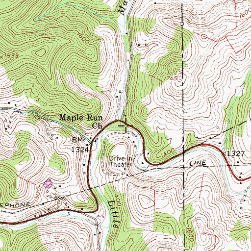 Topographic Map of Maple Run, WV