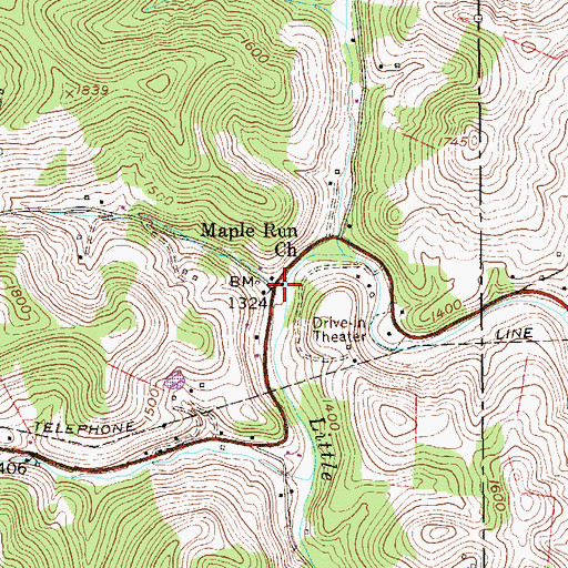 Topographic Map of Maple Run Church, WV