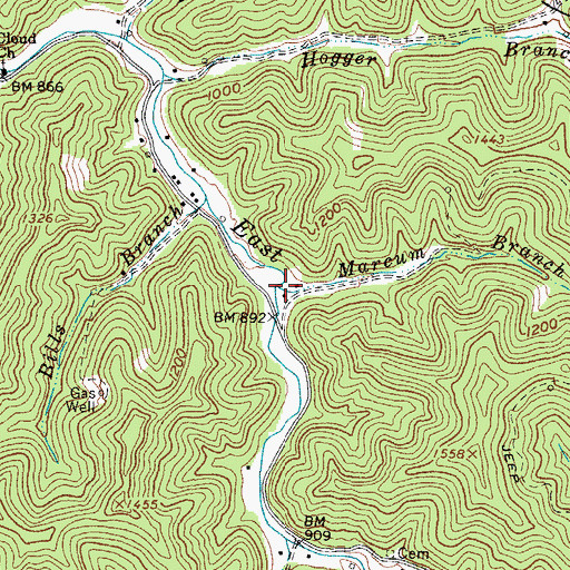Topographic Map of Marcum Branch, WV