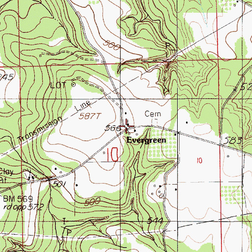 Topographic Map of Evergreen Baptist Church, AL