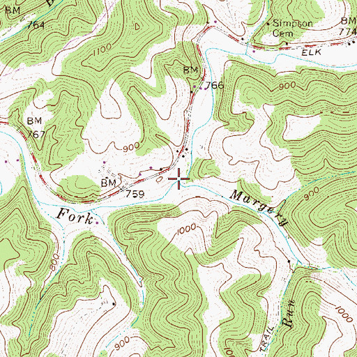 Topographic Map of Margery Run, WV