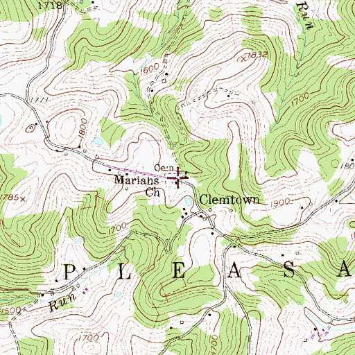 Topographic Map of Mariahs Church, WV