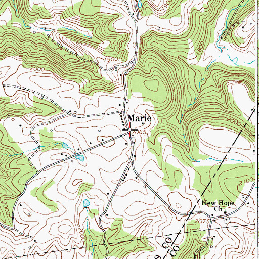 Topographic Map of Marie, WV