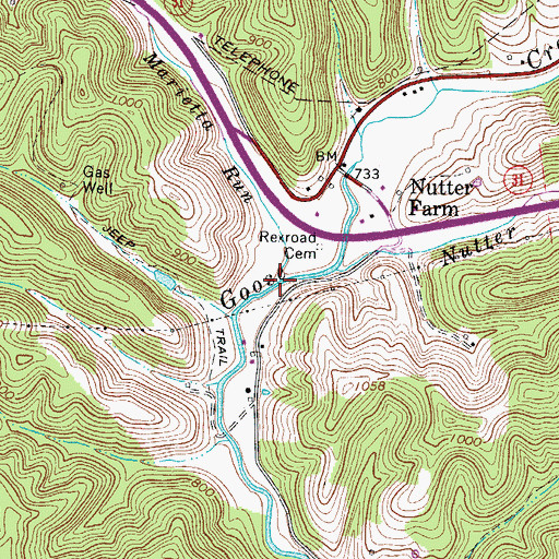 Topographic Map of Marietta Run, WV