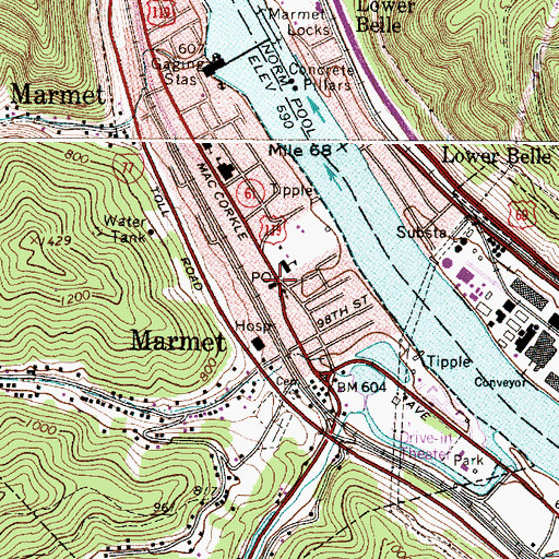 Topographic Map of Marmet, WV