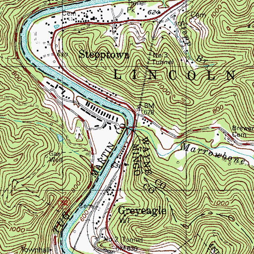 Topographic Map of Marrowbone Creek, WV