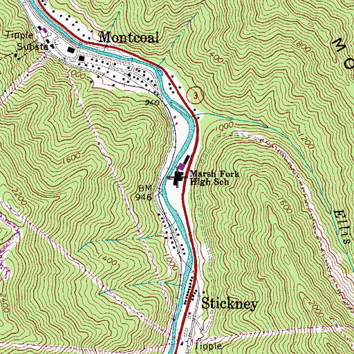 Topographic Map of Marsh Fork High School (historical), WV