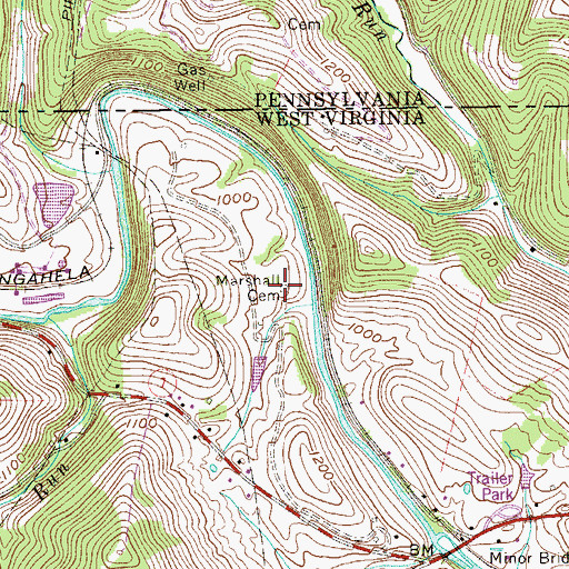 Topographic Map of Marshall Cemetery, WV