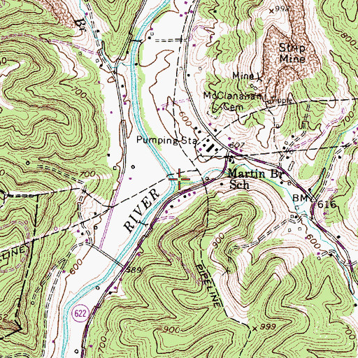 Topographic Map of Martin Branch, WV