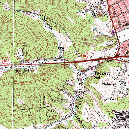 Topographic Map of Martin Branch, WV