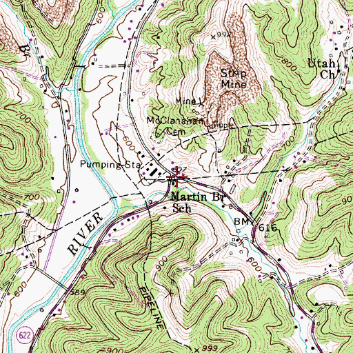 Topographic Map of Martin Branch School (historical), WV