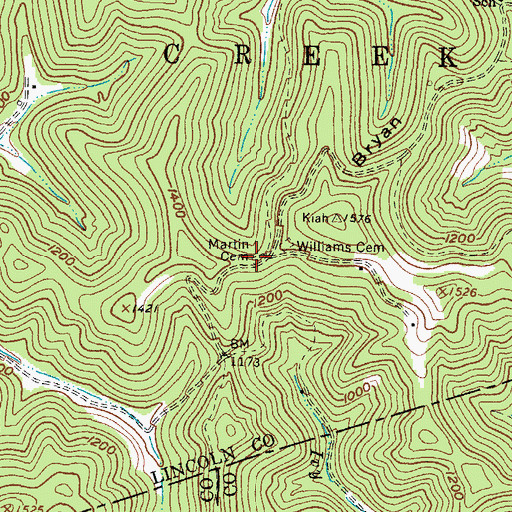 Topographic Map of Martin Cemetery, WV