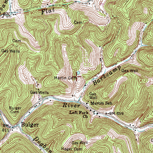 Topographic Map of Martin Cemetery, WV