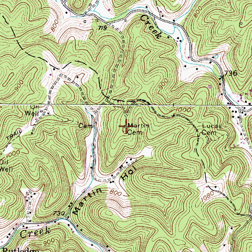 Topographic Map of Martin Cemetery, WV