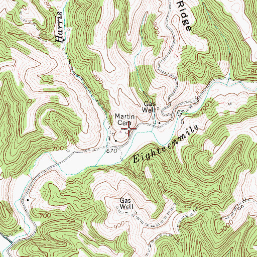 Topographic Map of Martin Cemetery, WV