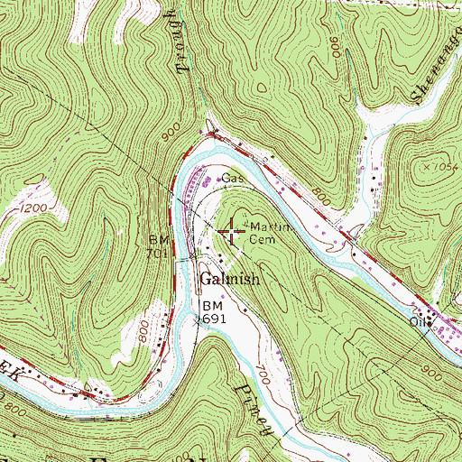Topographic Map of Martin Cemetery, WV