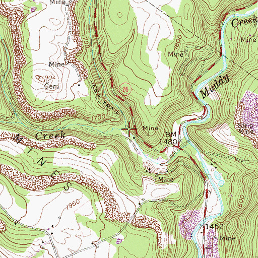 Topographic Map of Martin Creek, WV