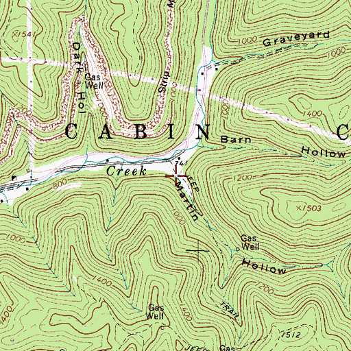 Topographic Map of Martin Hollow, WV