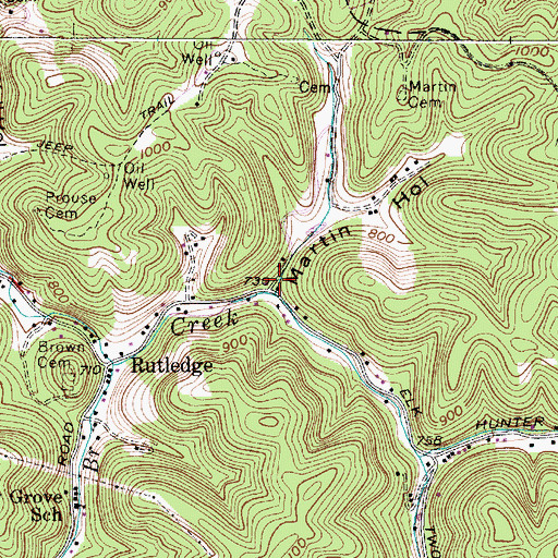 Topographic Map of Martin Hollow, WV