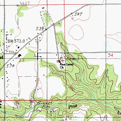 Topographic Map of Pine Level Methodist Church, AL