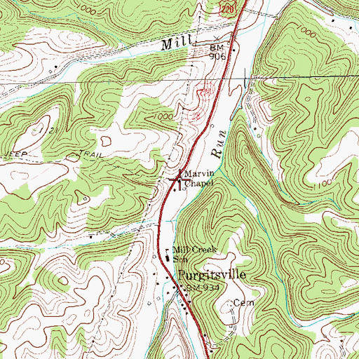 Topographic Map of Marvin Chapel, WV