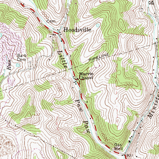 Topographic Map of Marvin Chapel, WV