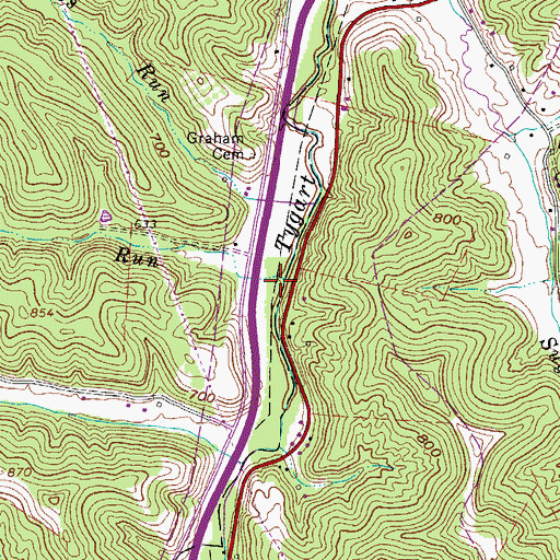 Topographic Map of Mary Ann Run, WV