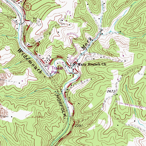 Topographic Map of Mary Branch, WV
