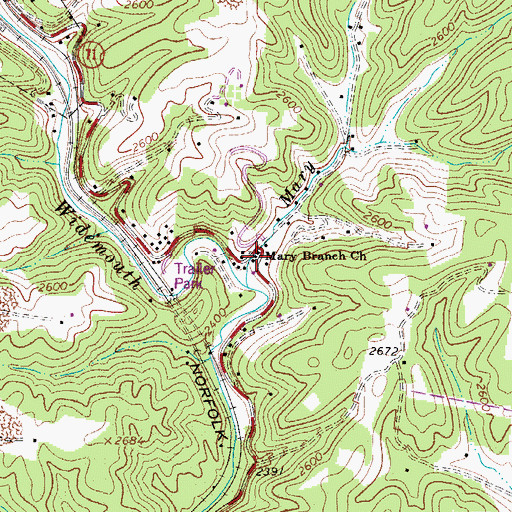 Topographic Map of Mary Branch Church, WV